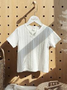 Vintaside Kids 1pc Young Boy Casual Versatile Textured Fabric Short Sleeve Shirt