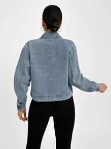 EURMUSE CROP RIGID JACKET STYLE CASUAL SIMPLE FASHION DAILY - Medium Wash - View 2