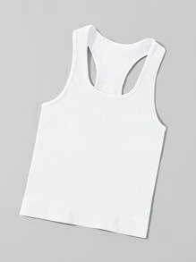 1pc Women Seamless Sleeveless Minimalist Fitted Tank Top - White - View 6