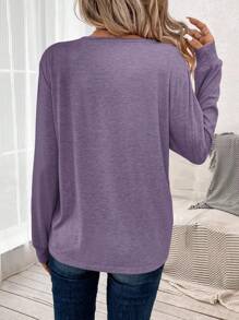 SHEIN LUNE Camiseta de manga larga de cuello redondo de unicolor informal para mujer