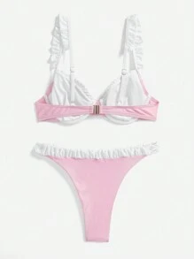 SHEIN MOD Women's Pink & White Romantic Date Bikini Summer Set, Beach Vacation Outfit - Pink - View 2