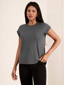 Hanevo Women Casual Solid Color Lace-Up Back Slit T-Shirt Sportwear For Daily Wear - Dark Grey - View 6