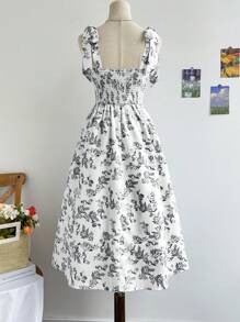 Soleia Vestido de tirantes de gasa con estampado floral y volantes para el verano, tiempo libre y vacaciones para mujeres