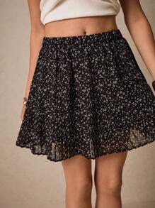 Poéselle 碎花百褶半身裙 - 黑與白 - 查看 3