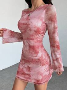 SHEIN PETITE Váy ngắn hở lưng in họa tiết màu hồng mùa hè dành cho nữ, thích hợp cho các bữa tiệc, lễ hội và các dịp khác. - Hồng - Xem 6