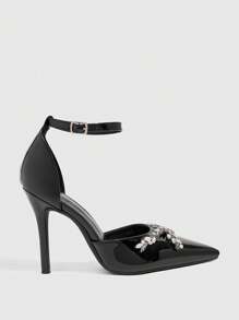 CUCCOO SZL Fashionable Sexy Party/Clubbing Black Rhinestone Buckle Pointed Toe Hollow Out Women High Heels Spring Shoes Spring Break Easter Prom Heels - Black - View 3