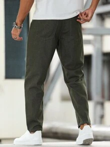 Manfinity Homme Men's Casual Simple Solid Color Skinny Fit Jeans - Army Green - View 2