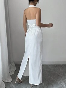 Elenzga 2 件套女士通勤简约纯色无袖背心和铅笔裙