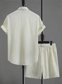 Manfinity Homme Men's Solid Color Short Sleeve Shirt And Shorts Set Men Summer Clothes Set - White - View 2