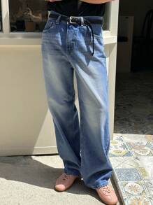 DAZY Men's Solid Blue Casual Straight Leg Loose Jeans With Pockets, Autumn - Blue - View 1