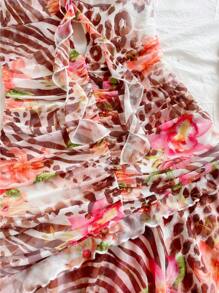 Soleia 性感豹纹斑马花卉图案细肩带镂空荷叶边下摆迷你连衣裙，适合度假、音乐节、波西米亚风、节日、约会之夜和情人节下午茶