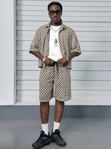 Manfinity VCAY 男士格子宽松梭织短袖衬衫套装