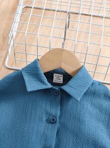 SHEIN Baby Girls Blue Short Sleeve Shirt & Elastic Waist Pants 2 Pieces Outfit, Spring/Summer - Blue - View 8