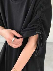 FRIFUL Women's Casual Drawstring Shoulder Decorative Hem Comfortable Versatile Sleeveless Midi Dress, Street Style Sundress