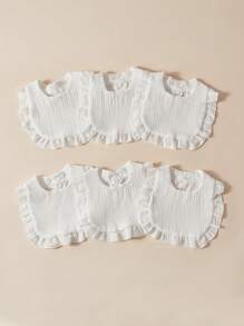 Cozy Pixies Gói 6 chiếc Yếm ăn cơ bản màu trắng cho bé, Yếm ăn siêu mềm thấm hút có khay hứng nước dãi, Vải Hồi giáo, Viền ren hoa, Kích thước có thể điều chỉnh - trắng - Xem 2