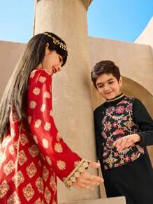 SHEIN 2pcs/Set Boys Print Vest & Ribbon Collar Long Sleeve Shirt + Pants - Multicolor - View 8