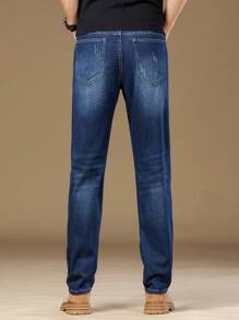 Manfinity Homme Men's Casual Straight Fit Pockets Jeans, Versatile - Medium Wash - View 2