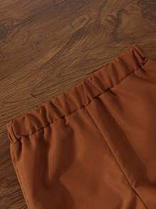 2pcs Baby Girls Ruffled Embroidered Sleeveless Top And Plain Flower Shorts Set, Summer Outfit - Khaki - View 4