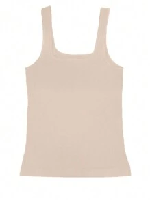 1pc Women Plus Size Seamless Comfortable Solid Color Cami Top - Apricot - View 7