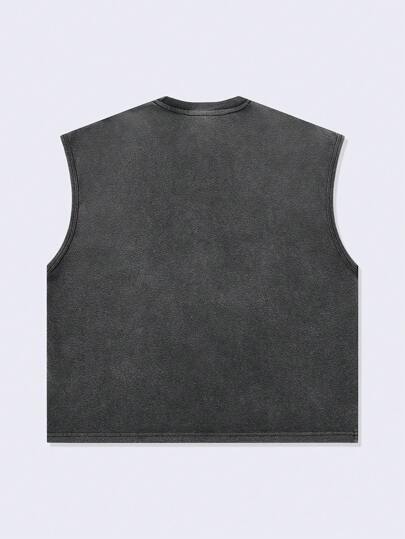 Grunge Punk Men's Grunge Punk Vintage Washed Letter & Figure Print Crop Fit Tank Top