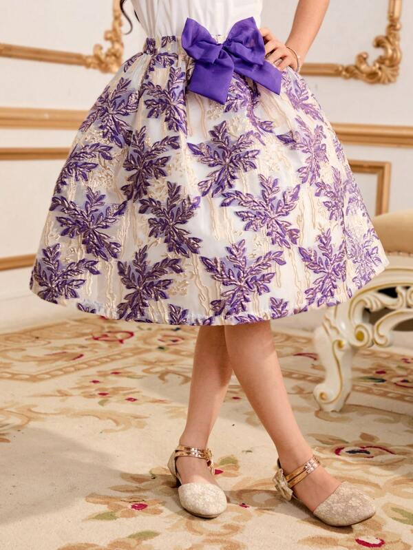 SHEIN Falda hasta la rodilla con lazo en la cintura y diseño suelto y lindo para niña preadolescente