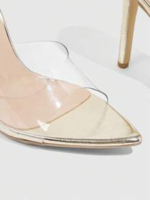 CUCCOO SZL 女士时尚金色透明 TPU 尖头高跟凉鞋，适合约会、派对、度假、婚礼