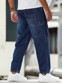 Manfinity Homme Men's Pocket Straight Loose Casual Versatile Jeans - Dark Wash - View 2