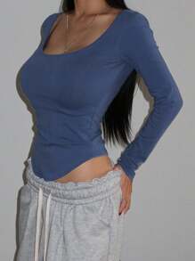 DAZY Crop top da donna con colletto alto, aderente e a maniche lunghe, di moda