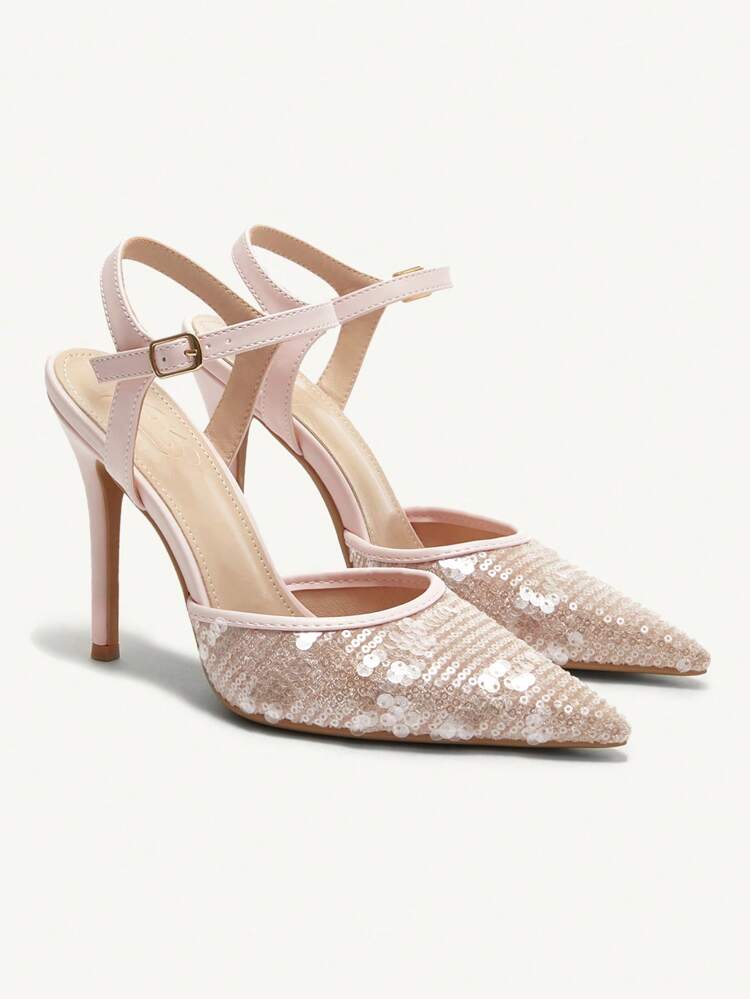 CUCCOO CHICEST Pink Sequin Decor Pointed High Heel Sandals For Women
