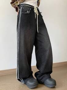 DAZY Quần Jeans Denim Rộng Thắt Nơ Thường Ngày Cho Nữ Thu Đông - Xám - Xem 6