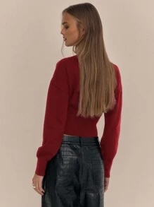 MUSERA Soft Knit Cinched Waist Jumper Spring Y2K 90's Casual Cute - Burgundy - View 2