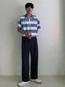 DAZY 男士夏季字母印花條紋多色波羅衫圖案T恤 - 彩色 - 查看 5