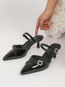 CUCCOO BIZCHIC 女士尖头高跟凉鞋，优雅纯色黑色后带镂空高跟鞋情人节 - 黑色 - 查看 1