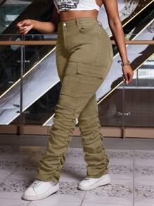 SHEIN SXY Jeans de carga de mezclilla ceñidos y arrugados de talla grande y sexy