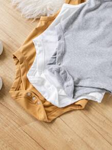 SHEIN Leap Crew 3pcs Set Baby Boys Bodysuit, Sleeveless Solid Color Knitted Open Crotch Bodysuit - Multicolor - View 8