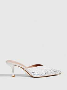 CUCCOO SZL Zapatos de tacón alto tipo mule con puntera fina y detalles de cristales, de estilo sexy y sin talón trasero para mujer