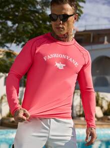 Manfinity Swimmode Set de 2 piezas con Top de manga larga con estampado de letras y bóxer de natación para hombre