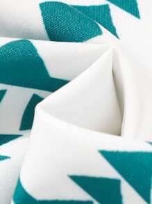 SHEIN 1pc Teen Girl Geometric Digital Print V-Neck A-Line Ruffled Hem Loose Fit Long Sleeve Spring/Ramadan Dress, Suitable For Outing And Home(Sibling Outfits Matching Outfits, 2 Pieces Sold Separately) - Blue and White - View 5