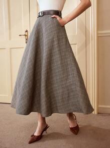Vintamour Vintage Elegant Women High Waist Plaid A-Line Skirt With Pockets Casual Flared Skirt Valentine's Day Vacation Outfits Woman Summer Outfits For Women Valentines Birthday Skirtes For Women Skirtes For Women Elegant Valentine's Day Wedding Summer Skirtes For Women Office Wear Women Western Wear Women Business Casual Woman Wedding Guest Skirt Women Valentines Clothes Maxi Skirt Elegant Skirtes For Women Long Skirtes For Women Church Clothes Women