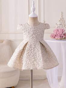 Glamorique Kids Elegantes Jacquard-Trägerkleid für Baby Mädchen, geeignet für Partys, Treffen, Sommer - Aprikosenfarben - Übersicht 8