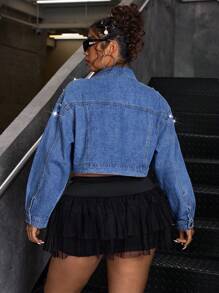 SHEIN ICON Losse korte denim jas met kralen, casual en modieus voor dagelijks gebruik