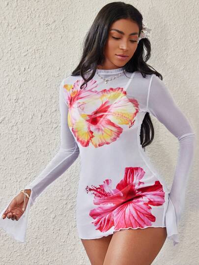 Swim SXY Kimono de verano con estampado floral sexy y ceñido para fiesta y playa, para mujeres del 2025