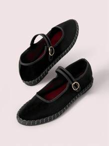 CUCCOO DOLLMOD Women's Black Elegant Velvet Classic Comfortable Mary Jane Flat Shoes For Christmas Valentine's Day - Black - View 4