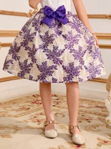 SHEIN Falda hasta la rodilla con lazo en la cintura y diseño suelto y lindo para niña preadolescente - Multicolor - Ver 4