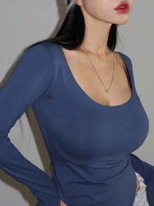 DAZY Crop top da donna con colletto alto, aderente e a maniche lunghe, di moda