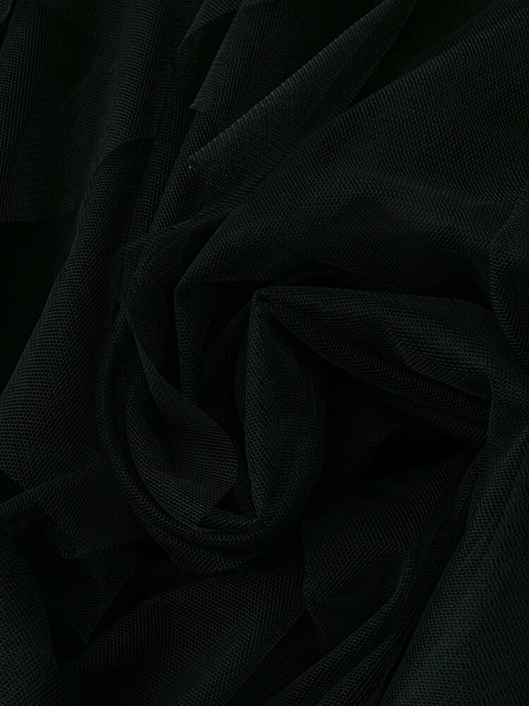 Rometta Vestido largo negro para mujer, vestido de gala formal con cuello en V, combinación de malla y punto de camisa con cintura alta, estilo elegante, tallas grandes - Negro - Añade 5