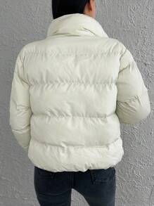 EURMUSE Drawstring Hem Zipper Puffer Coat - Beige - View 2