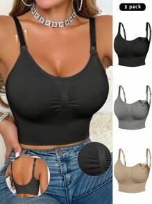 BloomMama 3pcs Pregnant Women Plain Color Ruched Nursing Bras Without Padding Maternity