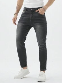 Manfinity Homme Men's Thermal Lined Pockets Casual Fashionable Versatile Denim Jeans - Black - View 3