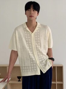 DAZY Men's Summer Jacquard Pattern Design Casual Open Front Knit Cardigan - White - View 3